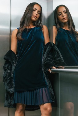 Roman Petite Midnight Blue Velvet Contrast Hem Dress