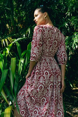 Roman Abstract Print V-Neck Midi Dress