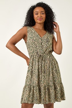 Roman Petite Paisley Tie Waist Dress