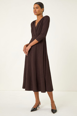 ROman Chocolate Textured Wrap Midi Dress