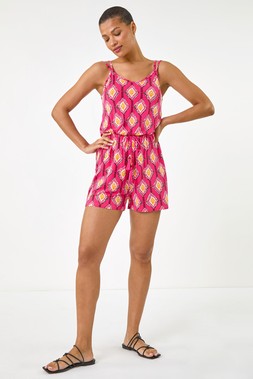 Roman Pink Geometric Double Strap Playsuit
