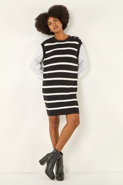 Roman Black Striped Shirt Knit Dress