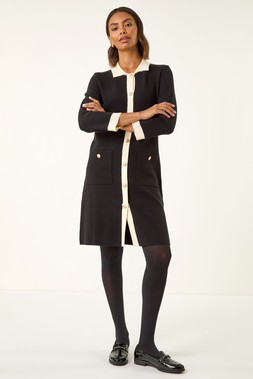 Roman Black Contrast Collar Knitted Dress