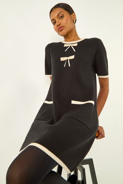 Roman Bow Detail Knitted Dress