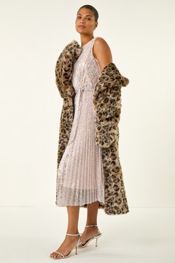 Roman Sequin Detail Pleated Midi Dress