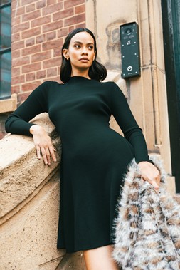 Roman Black Dusk Ribbed Skater Jumper Dress