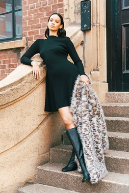 Roman Black Dusk Ribbed Skater Jumper Dress