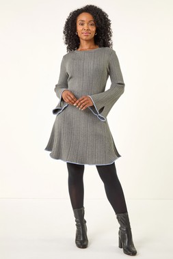 Roman Petite Grey Contrast Trim Knit Dress