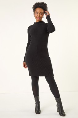 Roman Black Petite Knitted Midi Dress