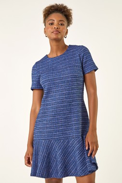 Roman Blue Textured A-Line Stretch Dress