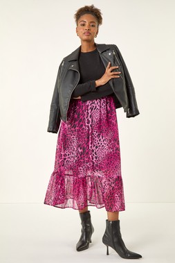 Roman Magenta Animal Print Stretch Midi Dress