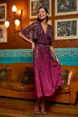 Roman Ombre Shimmer Plisse Midi Dress