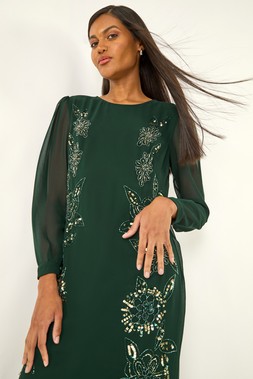 Roman Green Premium Beaded Shift Dress