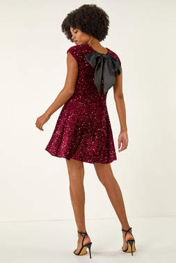 Roman Sequin Bow Back Flare Dress