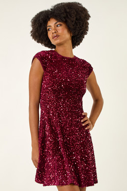 Roman Sequin Bow Back Flare Dress