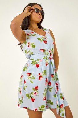 Roman Petite Strawberry Tie Waist Playsuit