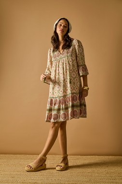 Roman Dusk Khaki Mix Print Smock Midi Dress