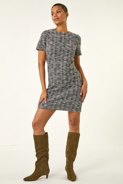 Black Textured Stretch Shift Dress