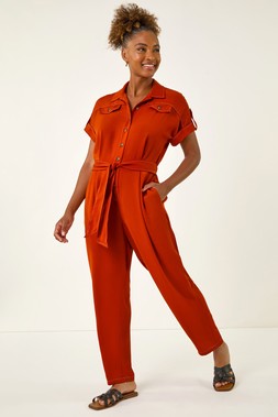 Roman Rust Utility Buttoned Jumpsuit