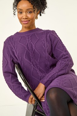Roman Petite Purple Cable Knit Jumper Dress