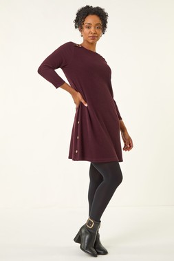 Roman Petite Wine Buttoned Stretch Dress