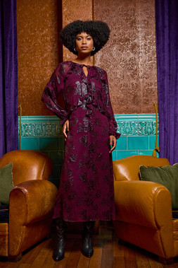 Roman Floral Brocade Frill Midi Dress