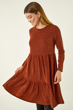 Roman Rust Textured Frill Stretch Dress