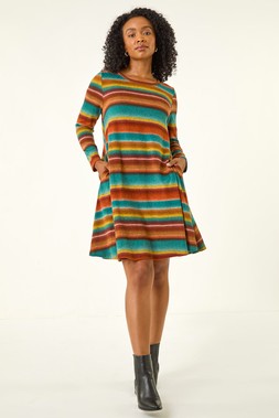 Roman Petite Blue Stripe A-Line Dress