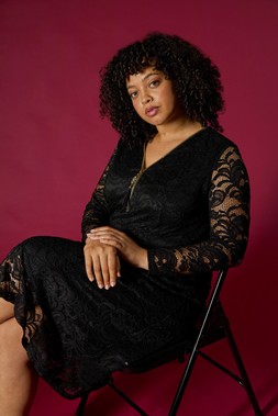 Roman Curve Black Zip Front Lace Dress