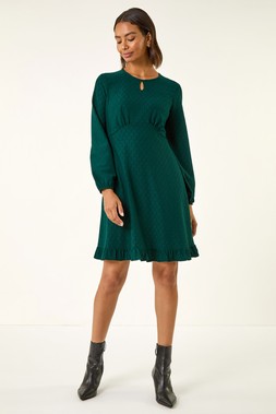Roman Teal Textured Spot Keyhole Dress