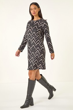 Roman Dusk Black Stripe Swing Stretch Dress