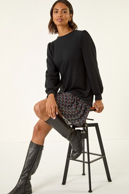 Roman Black Geometric Mix Print Mini Dress