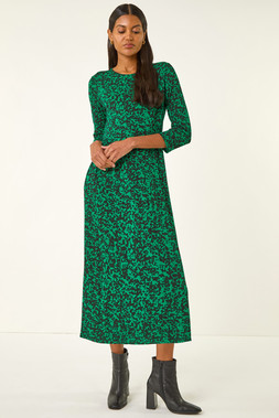 Roman Green Abstract Pocket Midi Dress
