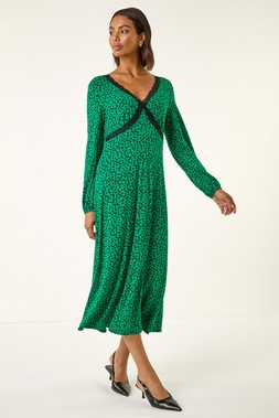 Roman Green Lace Front Midi Dress