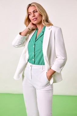 Roman Petite Geometric Buttoned Blouse, Ivory Classic Stretch Blazer & Cotton Blend Stretch Chino Trousers