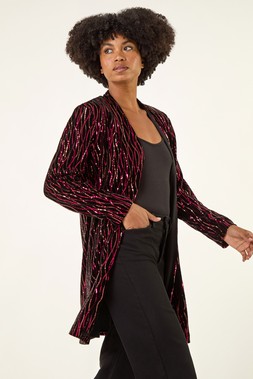 Roman Fuchsia Sequin Velvet Longline Jacket