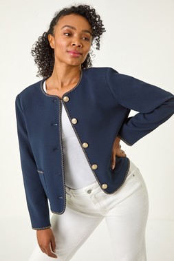 Roman Petite Navy Scuba Button Up Jacket