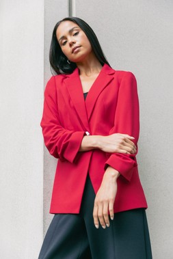 Roman Petite Red Ruched Buttoned Blazer