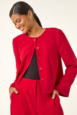 Roman Red Crepe Textured Suit Jacket