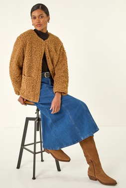 Roman Tan Faux Fur Borg Pocket Front Jacket