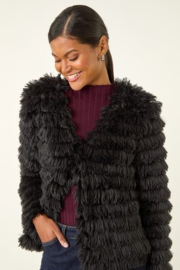 Roman Black Longline Faux Fur Gilet