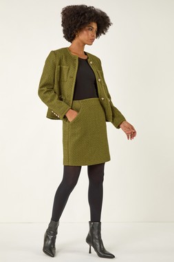 Roman Olive Collarless Button Boucle Jacket