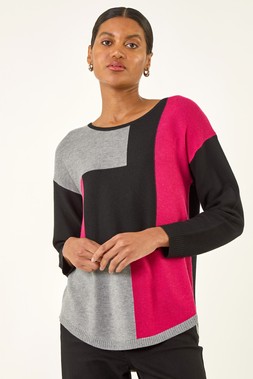 Roman Black Ribbed Colour Block Knit Jumper