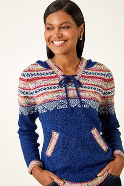 Roman Navy Nordic Print Hooded Jumper