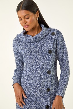 Roman Blue Roll Neck Button Detail Jumper