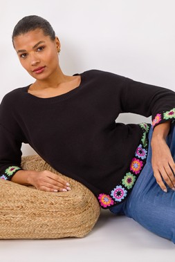 Roman Black Crochet Hem Jumper