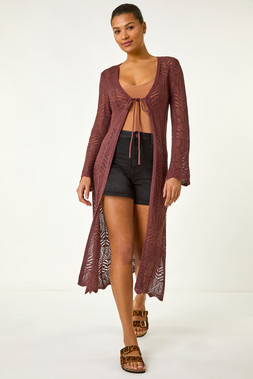 Roman Longline Tie Cotton Blend Knit Cardigan