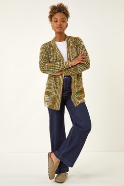 Roman Olive Space Dye Fluffy Knit Cardigan