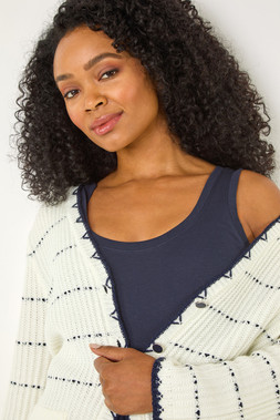 Roman Petite Ivory Contrast Stitch Cardigan