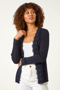 Roman Navy Lace Trim Cardigan